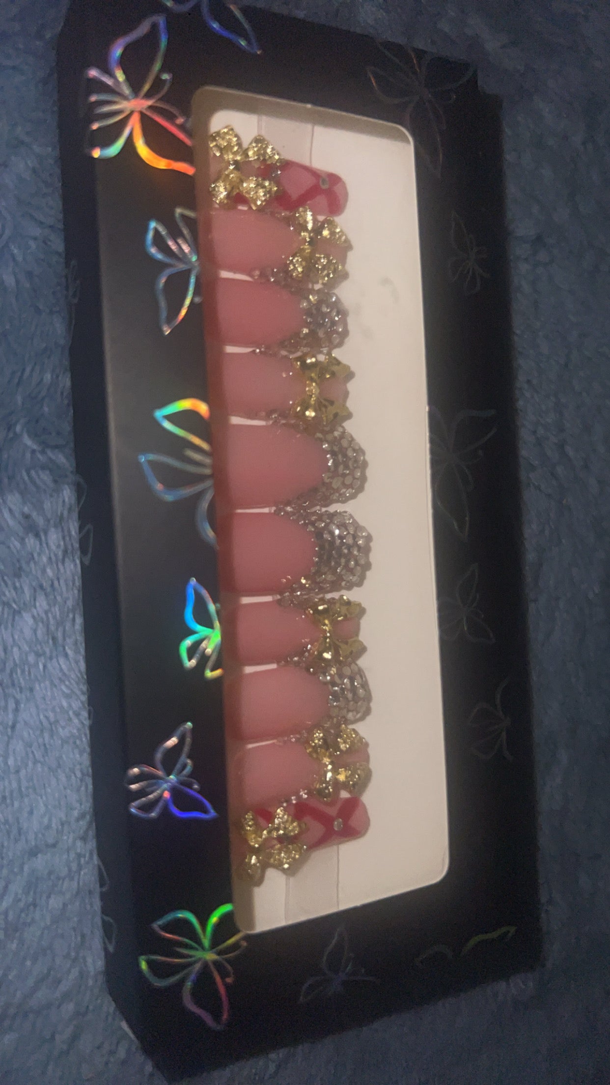 blinged french tip square press on nails